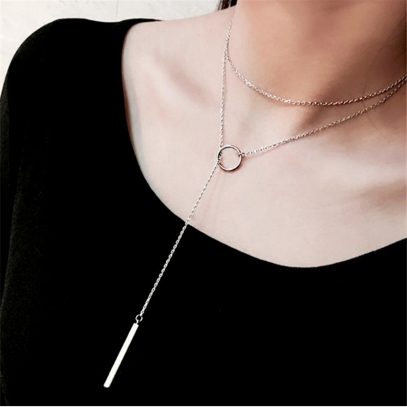 Silver Eternity Bar Lariat Necklaces - Picture 1 of 5